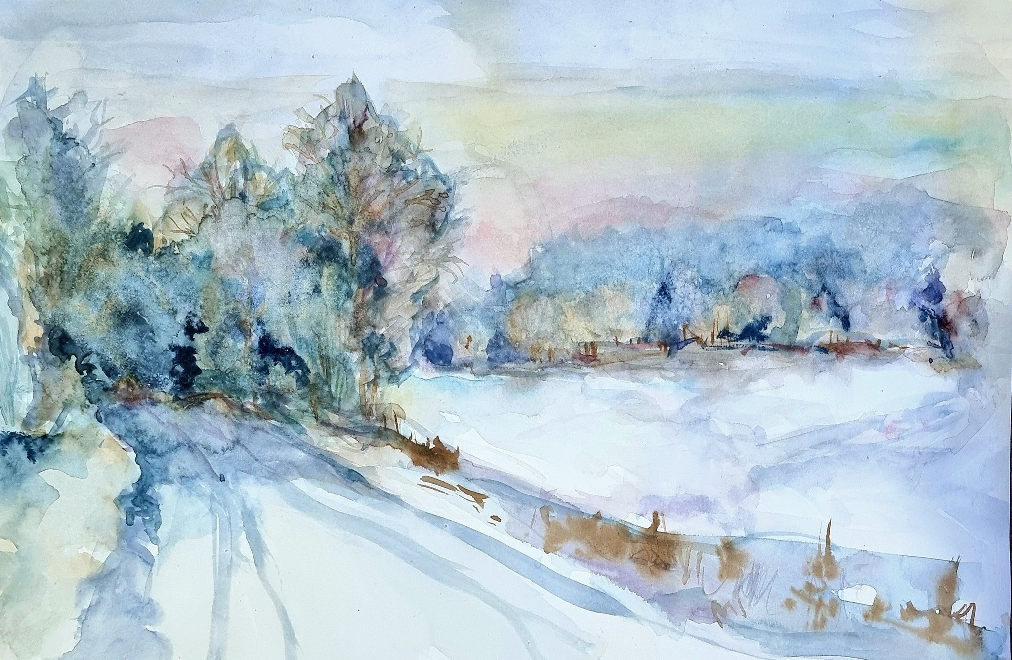 Winter Landscape in Watercolors